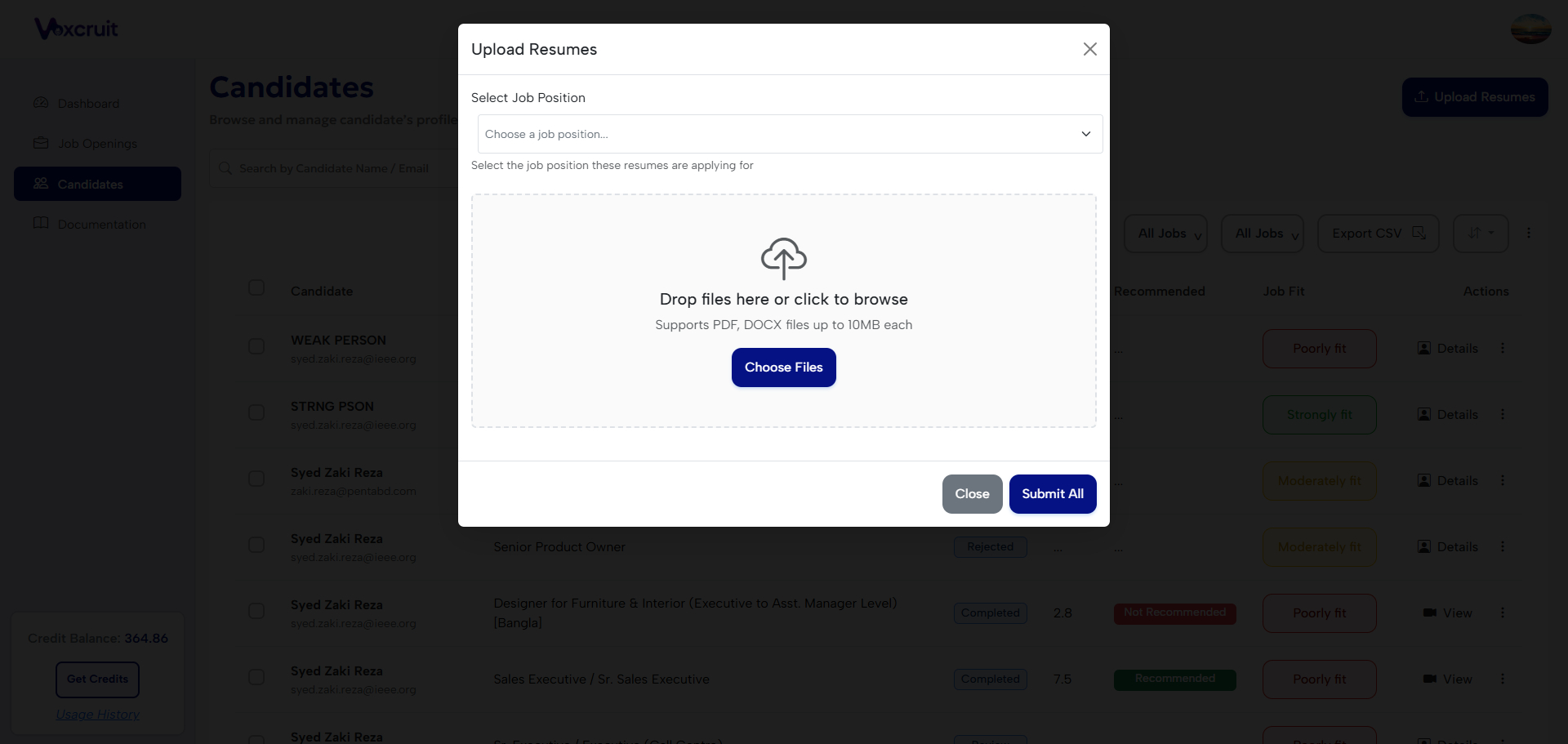 Upload CV
